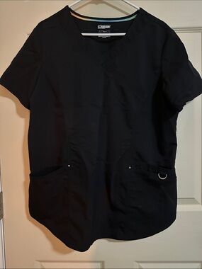 Scrubstar Black V-Neck Scrub Top with Subtle Rainbow Trim